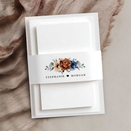 Terracotta Navy Blue Greenery Geometric Wedding Uitnodigingen Wikkel