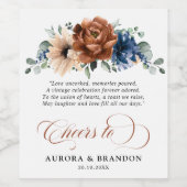 Terracotta Navy Blue Greenery Geometric Wedding Wijn Etiket (Enkel label)