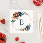 Terracotta Navy Blue Greenery Monogram Wedding Servet (Insitu)