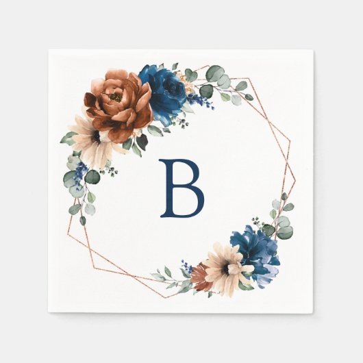 Terracotta Navy Blue Greenery Monogram Wedding Servet (Voorkant)