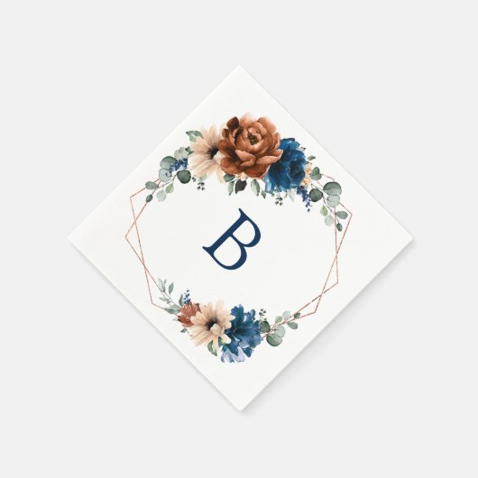 Terracotta Navy Blue Greenery Monogram Wedding Servet (Hoek)