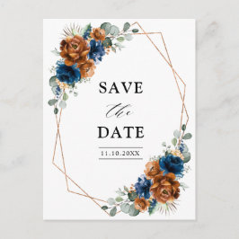 Terracotta Navy Blue Greenery Save the Date Briefkaart