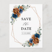 Terracotta Navy Blue Greenery Save the Date Briefkaart (Voorkant)