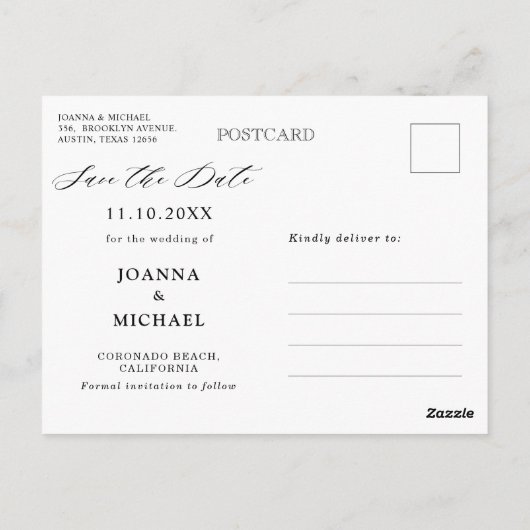 Terracotta Navy Blue Greenery Save the Date Postca Briefkaart (Achterkant)