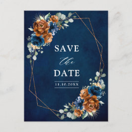 Terracotta Navy Blue Greenery Save the Date Postca Briefkaart