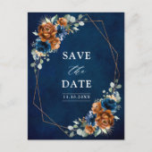 Terracotta Navy Blue Greenery Save the Date Postca Briefkaart (Voorkant)