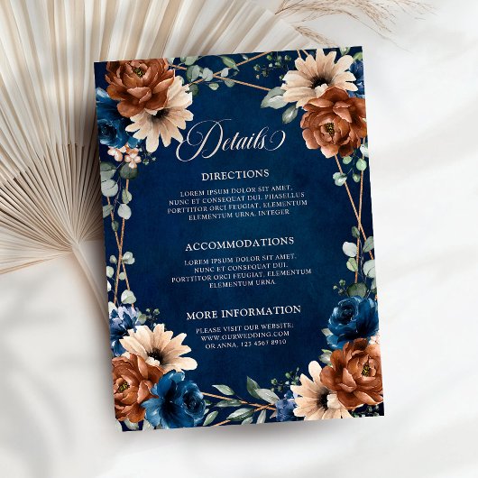 Terracotta Navy Blue Greenery Wedding Details Encl Informatiekaartje
