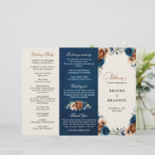 Terracotta Navy Blue Greenery Wedding Programme (Staand voorkant)
