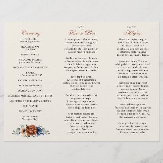 Terracotta Navy Blue Greenery Wedding Programme (Achterkant)
