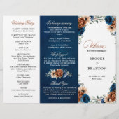 Terracotta Navy Blue Greenery Wedding Programme (Voorkant)