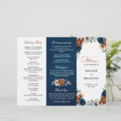 Terracotta Navy Blue Greenery Wedding Programme (Staand voorkant)