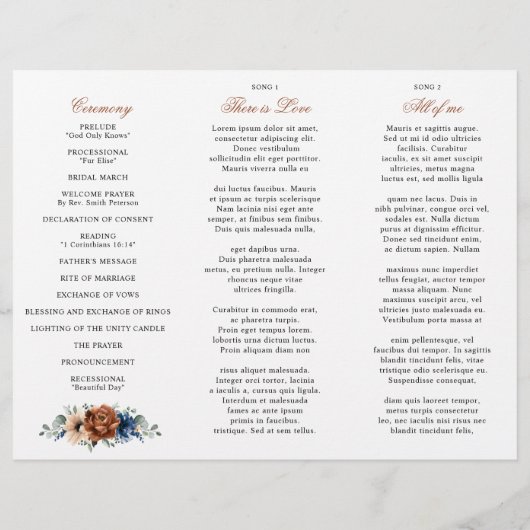 Terracotta Navy Blue Greenery Wedding Programme (Achterkant)