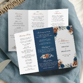 Terracotta Navy Blue Greenery Wedding Programme
