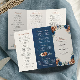 Terracotta Navy Blue Greenery Wedding Programme