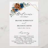 Terracotta Navy Blue Greenery Wedding Programme (Voorkant)