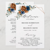 Terracotta Navy Blue Greenery Wedding Programme (Voorkant / Achterkant)