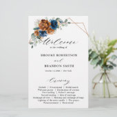 Terracotta Navy Blue Greenery Wedding Programme (Staand voorkant)
