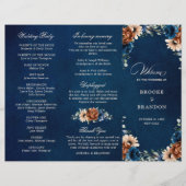 Terracotta Navy Blue Greenery Wedding Programme (Voorkant)