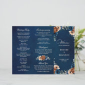 Terracotta Navy Blue Greenery Wedding Programme (Staand voorkant)