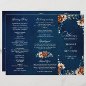 Terracotta Navy Blue Greenery Wedding Programme (Voorkant / Achterkant)
