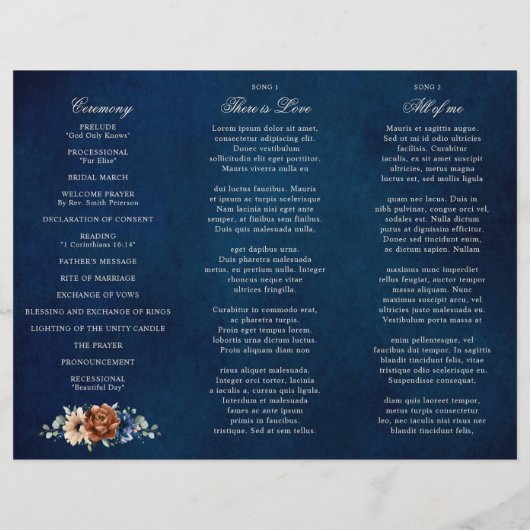 Terracotta Navy Blue Greenery Wedding Programme (Achterkant)