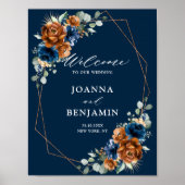 Terracotta Navy Blue Greenery Wedding Welcome Post Poster (Voorkant)
