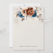 Terracotta Navy Blue Pampas Grass Botanical Weddin Kaart (Achterkant)