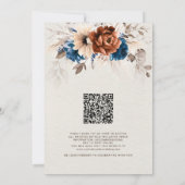 Terracotta Navy Blue Pampas Grass QR Code Wedding Kaart (Achterkant)