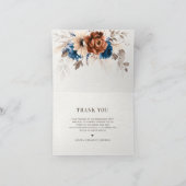 Terracotta Navy Blue Pampas Grass Rustic Wedding Bedankkaart (Binnen)