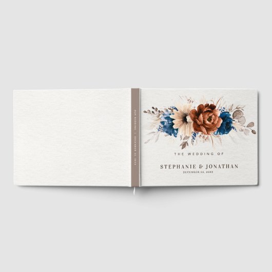 Terracotta Navy Blue Pampas Grass Rustic Wedding Gastenboek (Volledig)