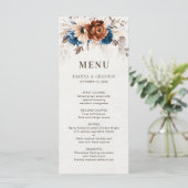Terracotta Navy Blue Pampas Grass Rustic Wedding Menu (Staand voorkant)