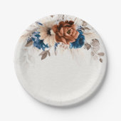 Terracotta Navy Blue Pampas Grass Rustic Wedding Papieren Bordje (Voorkant)