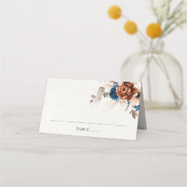 Terracotta Navy Blue Pampas Grass Rustic Wedding Plaatskaartje