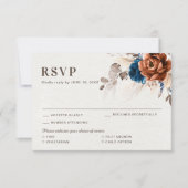 Terracotta Navy Blue Pampas Grass Rustic Wedding R RSVP Kaartje (Voorkant)