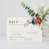 Terracotta Navy Blue Pampas Grass Rustic Wedding R RSVP Kaartje (Staand voorkant)