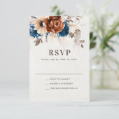 Terracotta Navy Blue Pampas Grass Rustic Wedding R RSVP Kaartje (Staand voorkant)