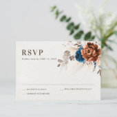 Terracotta Navy Blue Pampas Grass Rustic Wedding RSVP Kaartje (Staand voorkant)