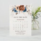 Terracotta Navy Blue Pampas Grass Rustic Wedding Save The Date (Staand voorkant)
