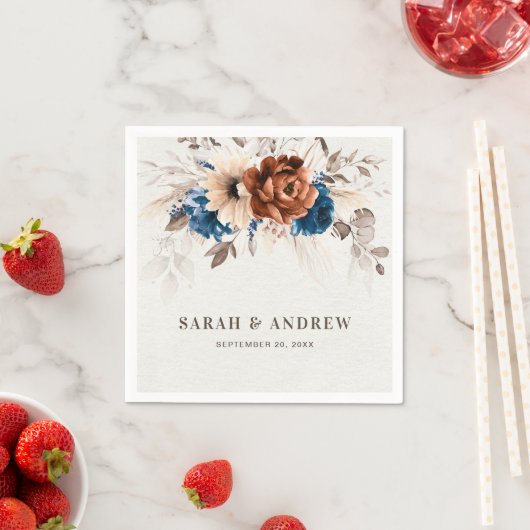 Terracotta Navy Blue Pampas Grass Rustic Wedding Servet (Insitu)