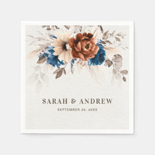 Terracotta Navy Blue Pampas Grass Rustic Wedding Servet