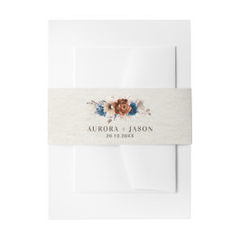 Terracotta Navy Blue Pampas Grass Rustic Wedding Uitnodigingen Wikkel