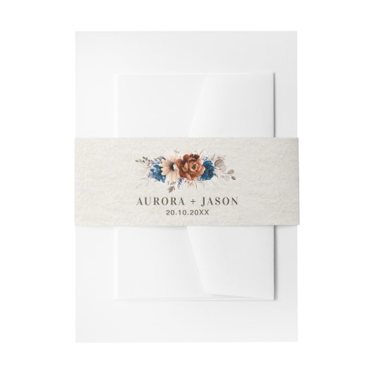 Terracotta Navy Blue Pampas Grass Rustic Wedding Uitnodigingen Wikkel (Voorkant Voorbeeld)