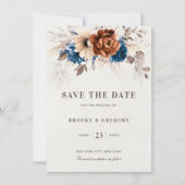 Terracotta Navy Blue Pampas Grass Save the date (Voorkant)
