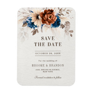Terracotta Navy Blue Pampas Grass Save the Date Magneet