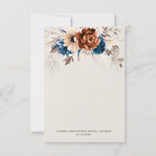 Terracotta Navy Blue Pampas Grass Vrijgezellenfees Bedankkaart (Achterkant)