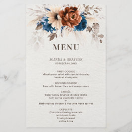 Terracotta Navy Blue Pampas Grass Wedding Menu