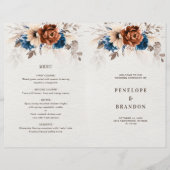 Terracotta Navy Blue Pampas Grass Wedding Programm (Voorkant)