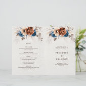 Terracotta Navy Blue Pampas Grass Wedding Programm (Staand voorkant)