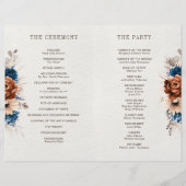 Terracotta Navy Blue Pampas Grass Wedding Programm (Achterkant)