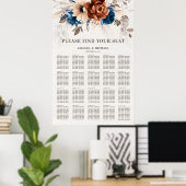 Terracotta Navy Blue Pampas Grass Zittabel Poster (Thuiskantoor)